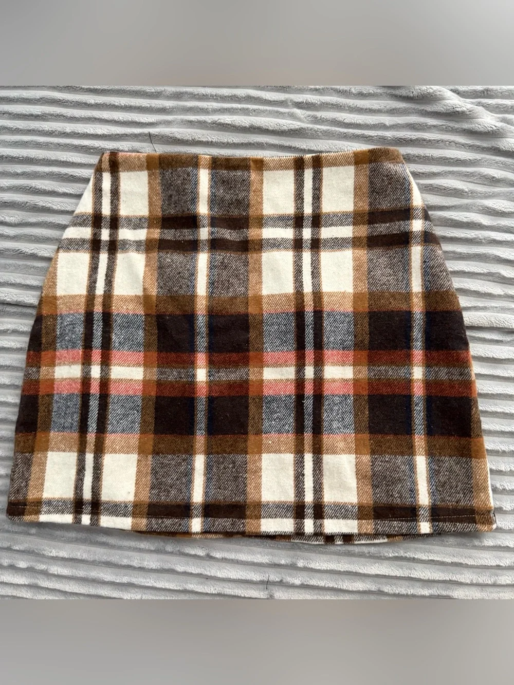 Plaid A-Line High Waisted Mini Skirt (Brown & Cream) - Picture 4 of 6